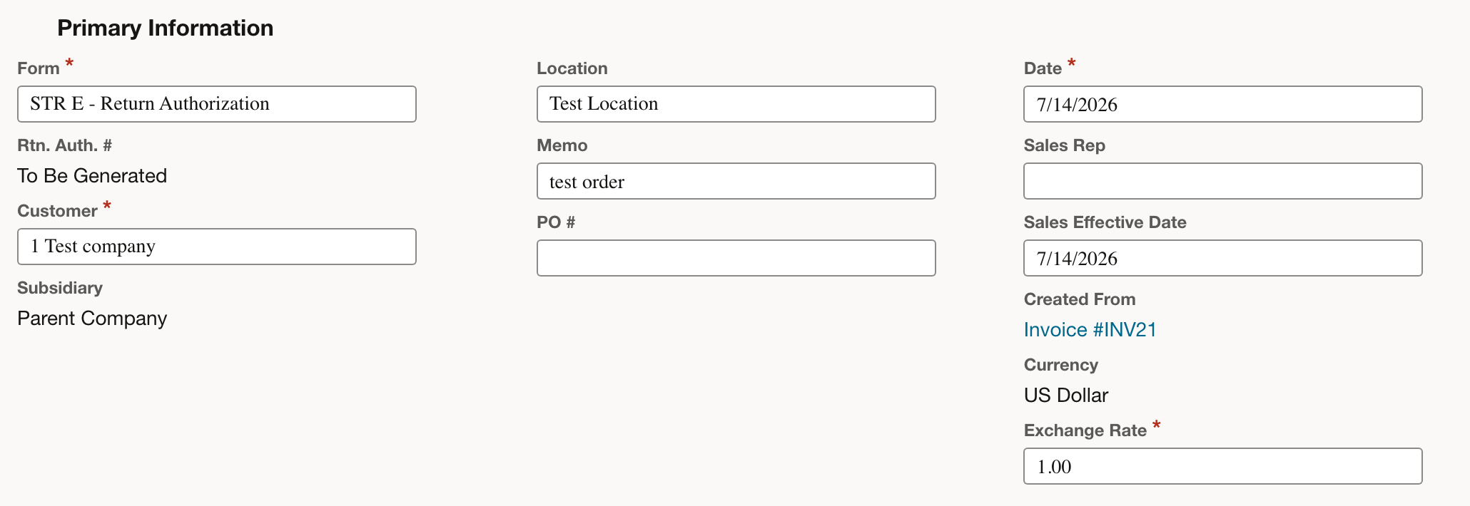 NetSuite: Review the copied customer and return details.