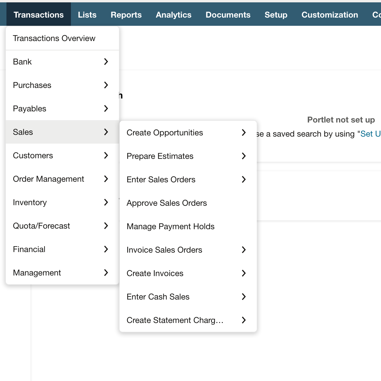 NetSuite: Choose Enter Sales Orders from the Sales menu.