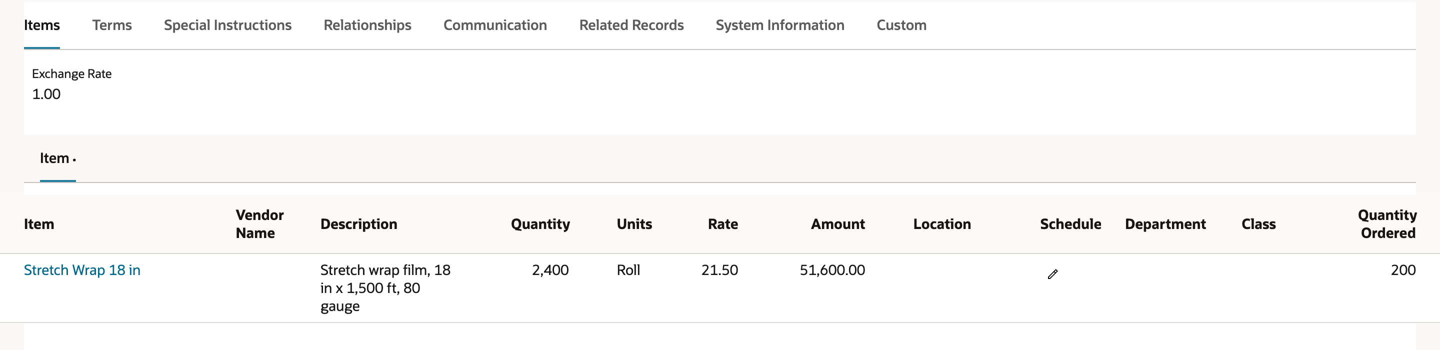 The BPO14 item line after the release, Quantity 2,400 and Amount 51,600.00, with a red arrow pointing to Quantity Ordered 200.
