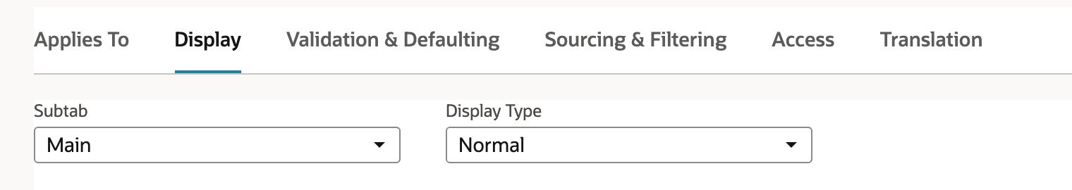 The Display subtab with Subtab set to Main and Display Type set to Normal.