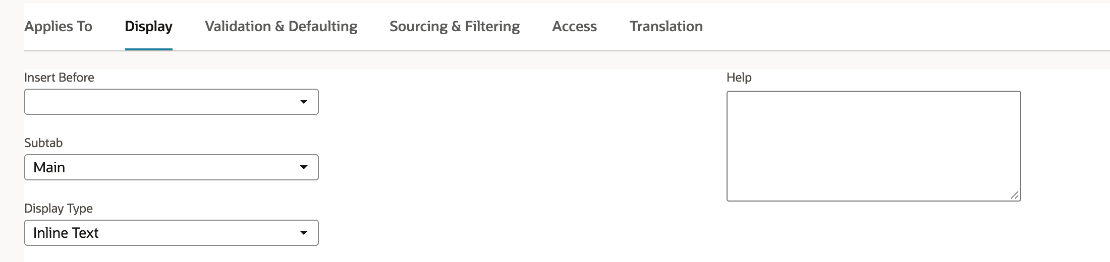 Display subtab with Subtab Main and Display Type Inline Text.