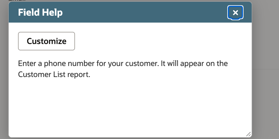 Phone help restored to the original instruction with Customize available.