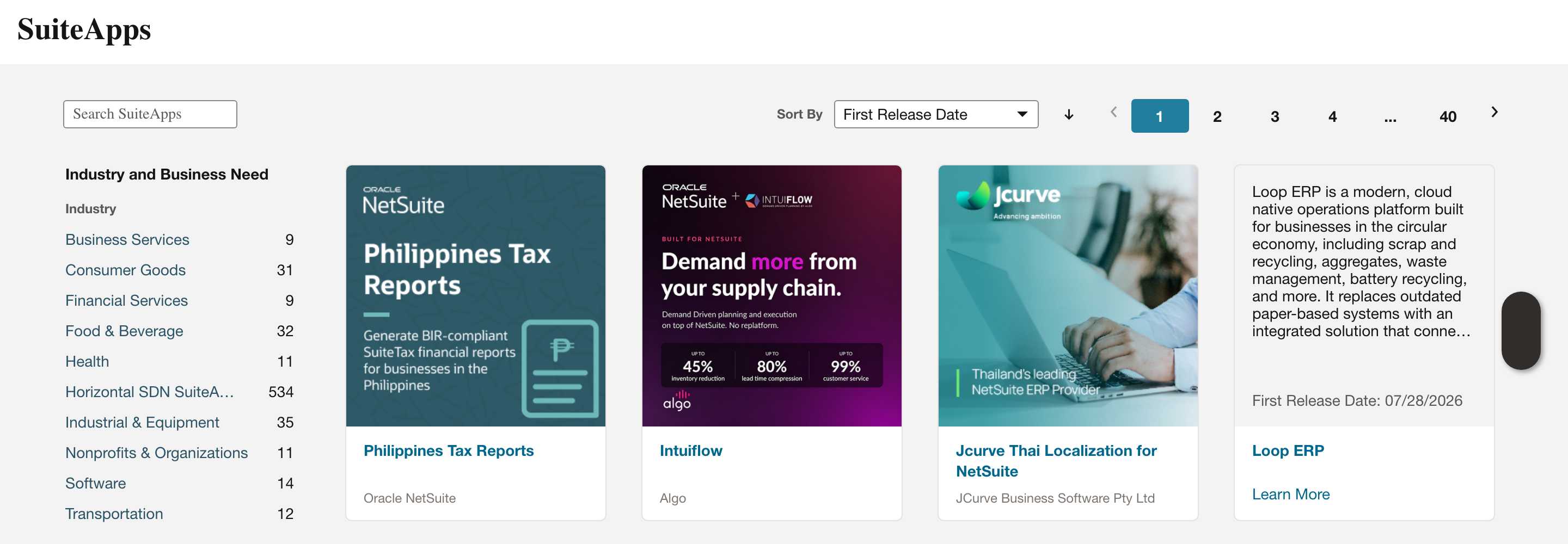 Review the SuiteApps page and its Sort By control.