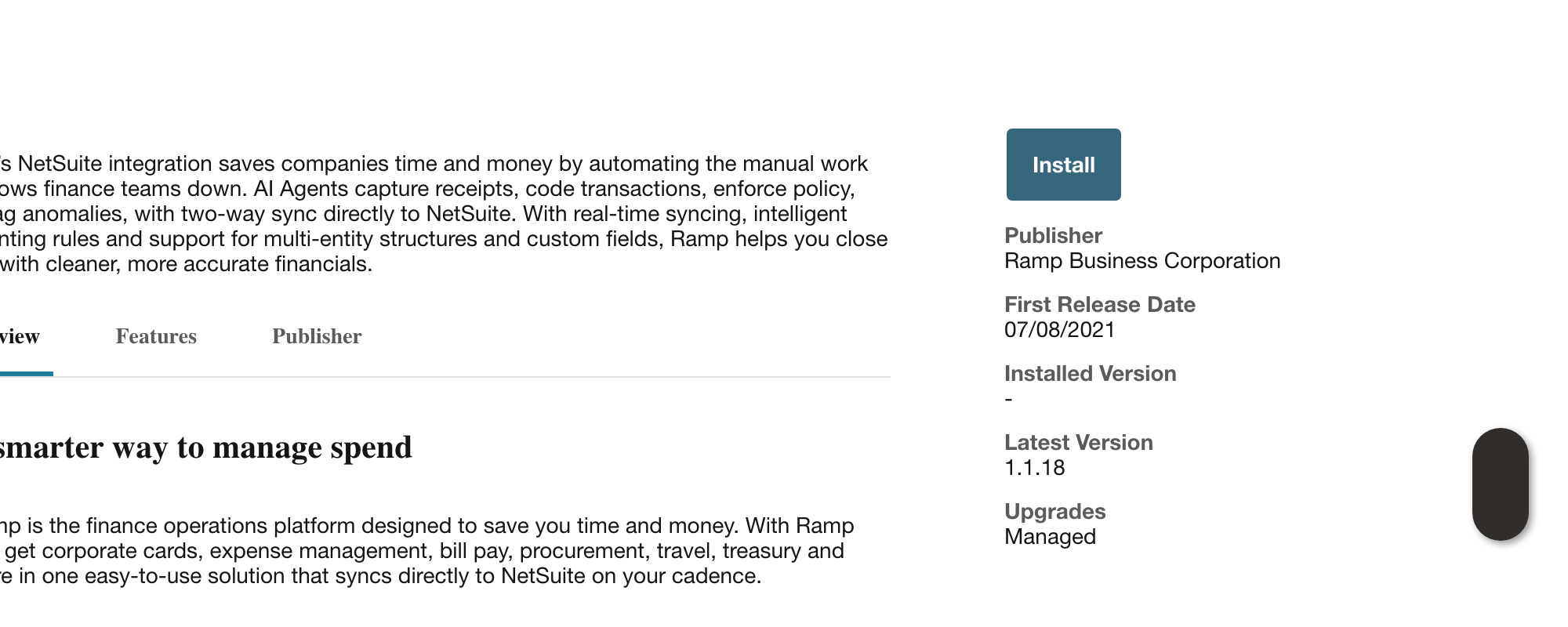 The Ramp listing is open with its overview and available action displayed.