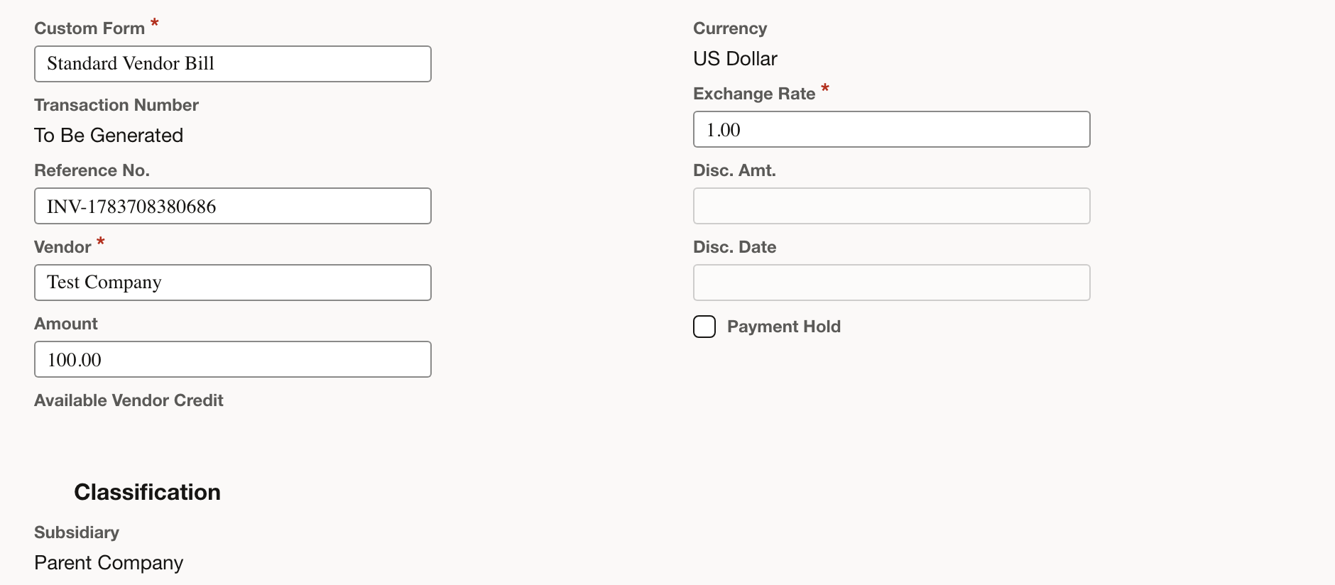 Review the vendor bill amount against the order and receipt.