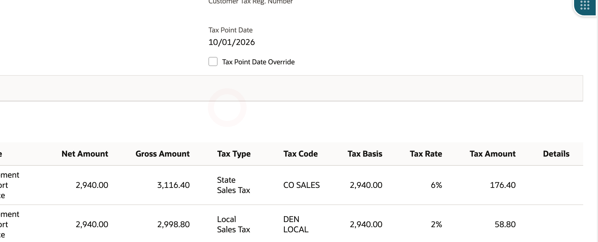 The invoice Tax Details section is open for the Preview Tax calculation.