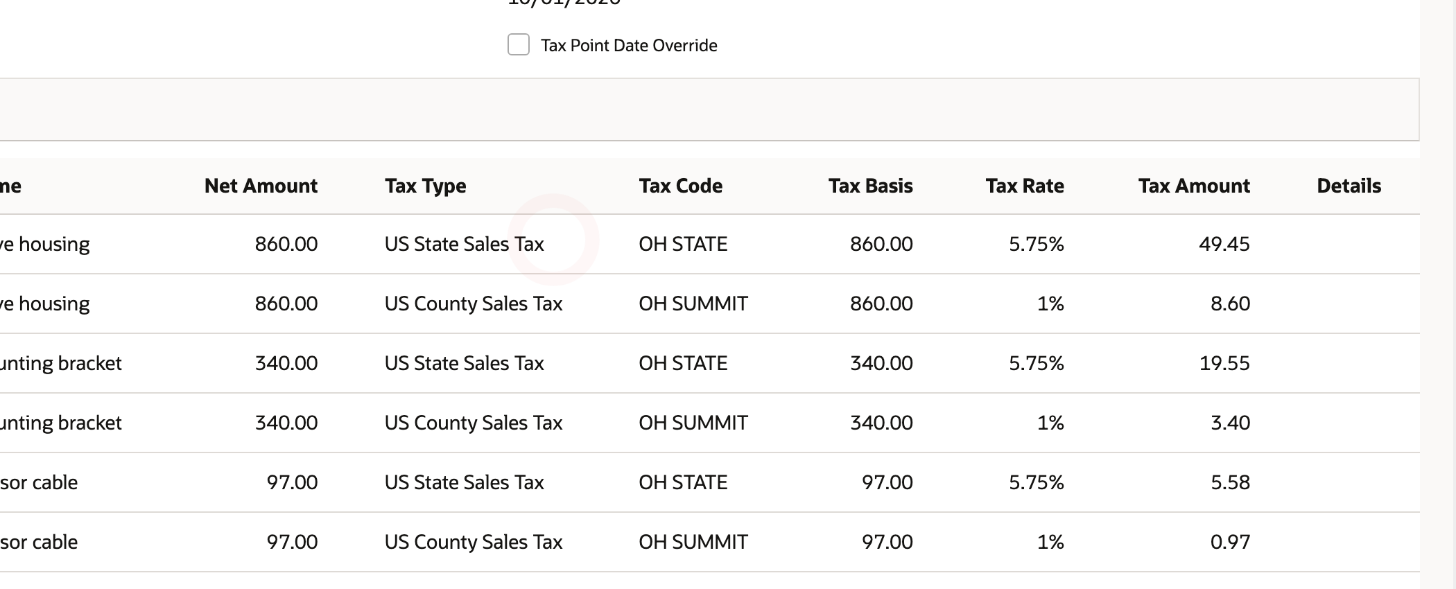 The Ohio comparison order shows local tax rows returned for the prepared Akron-to-Dayton transaction.
