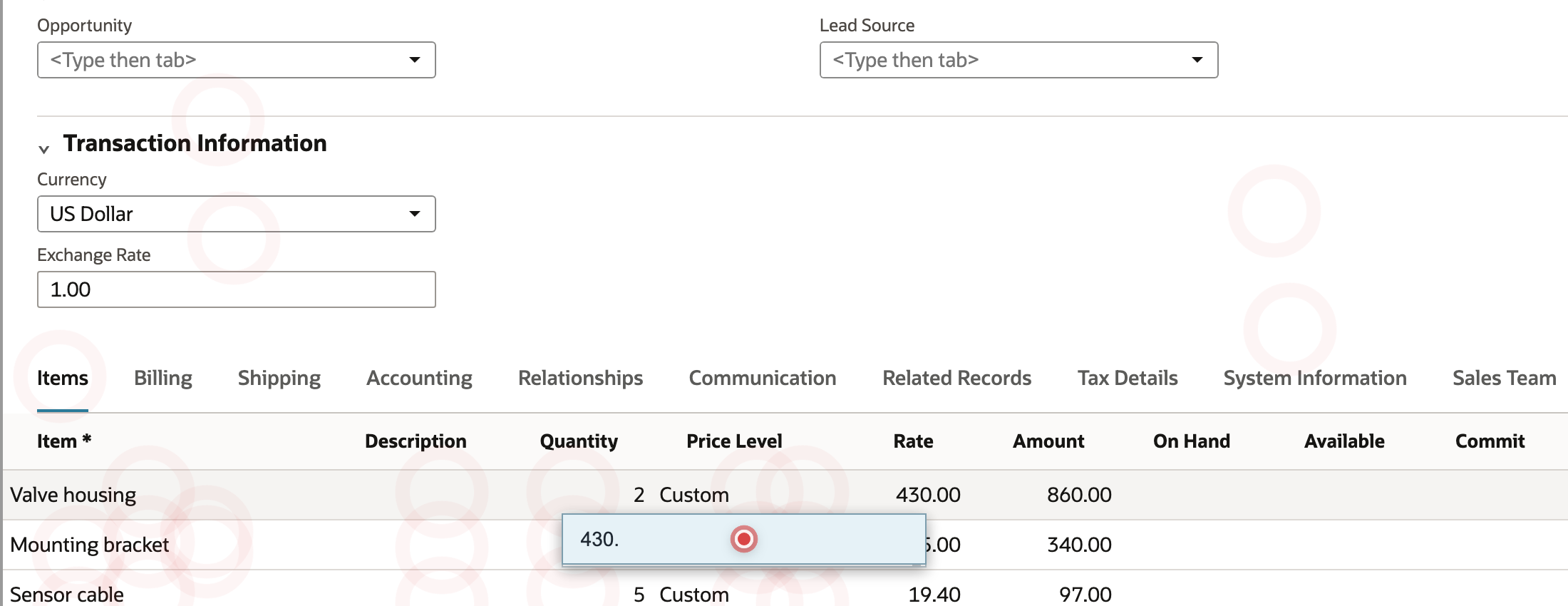 The sales order item grid shows the three-line basket and $1,297 subtotal.