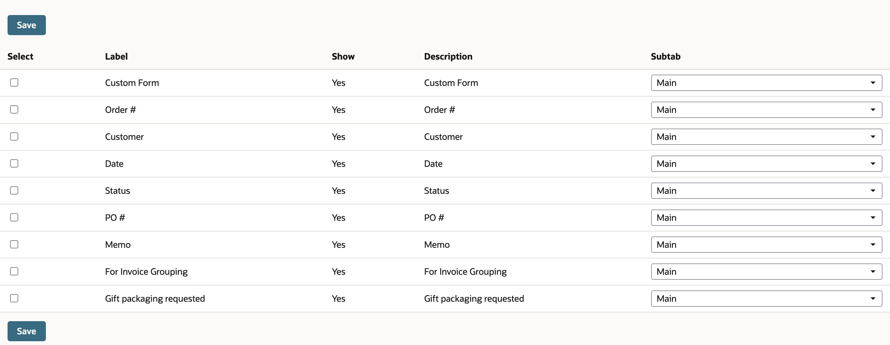 Move the packaging field from the Custom subtab to Main.