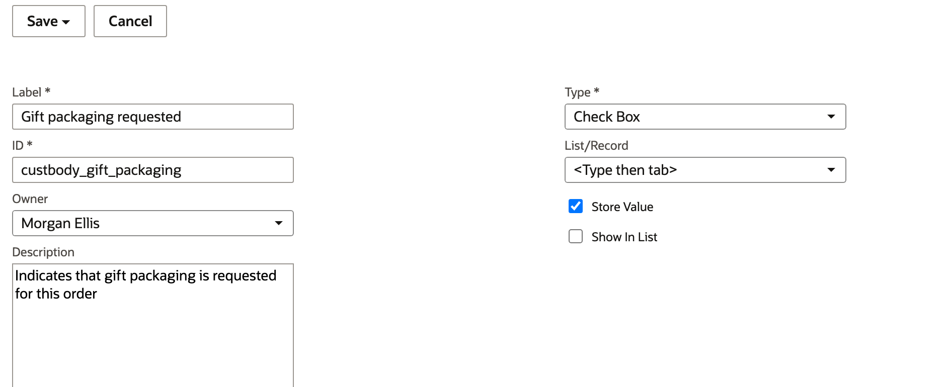 The field is a stored Check Box with normal display behavior.