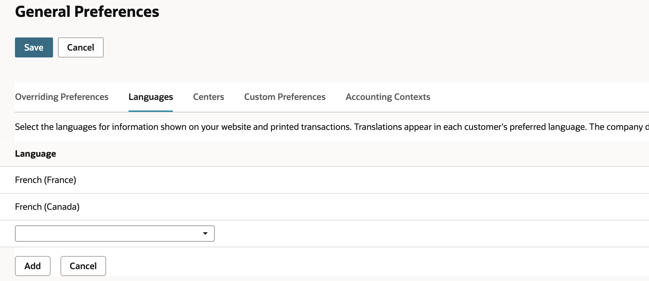 General Preferences Languages shows French (France) and French (Canada).
