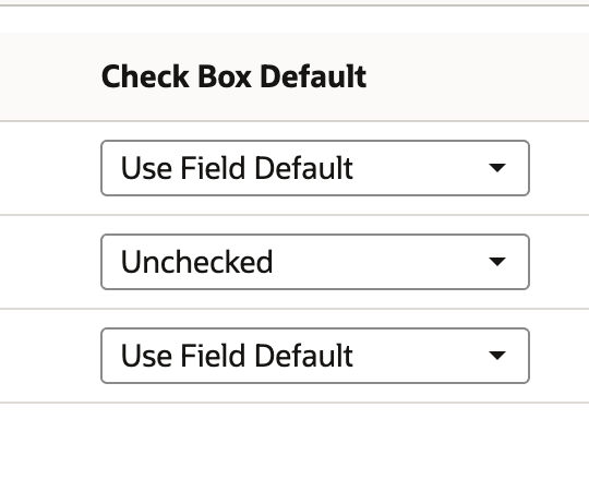 The To Be E-mailed row's Check Box Default shows Unchecked.