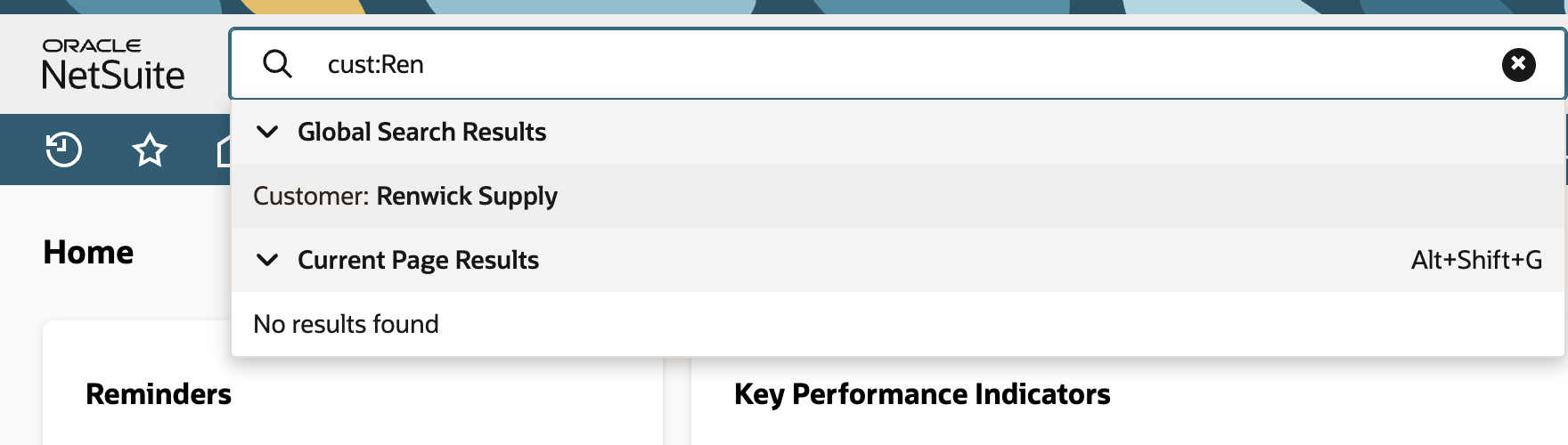 Global Search for cust:Ren listing only Customer: Renwick Supply