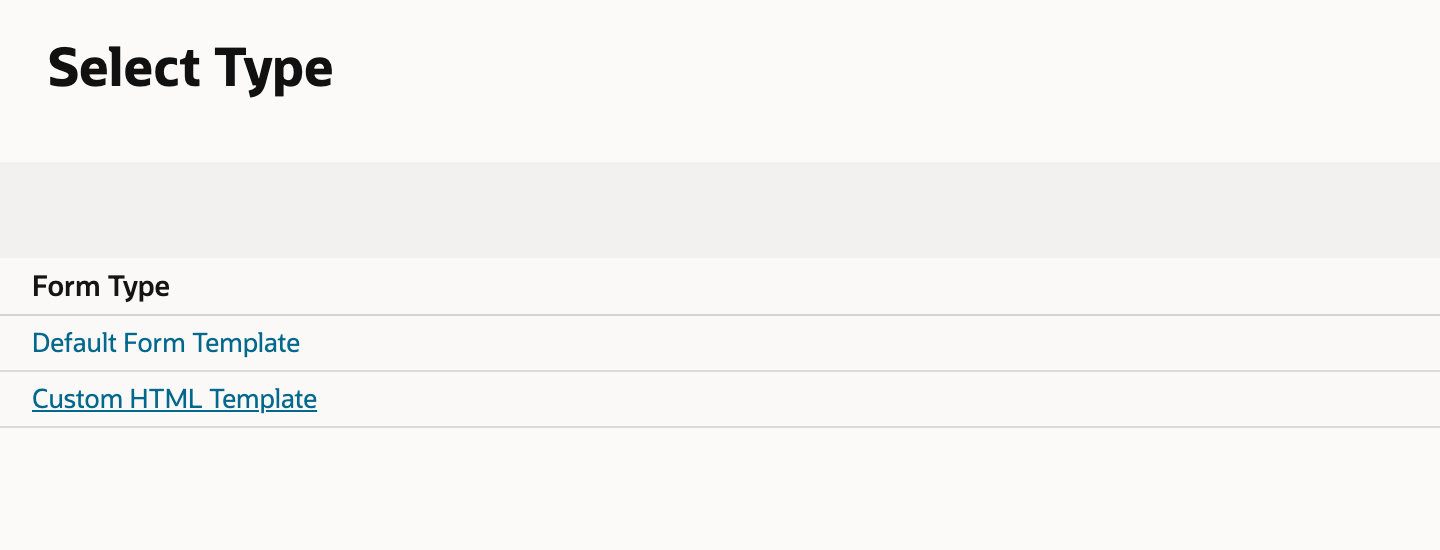 The Select Type page for a new online customer form with Default Form Template and Custom HTML Template.