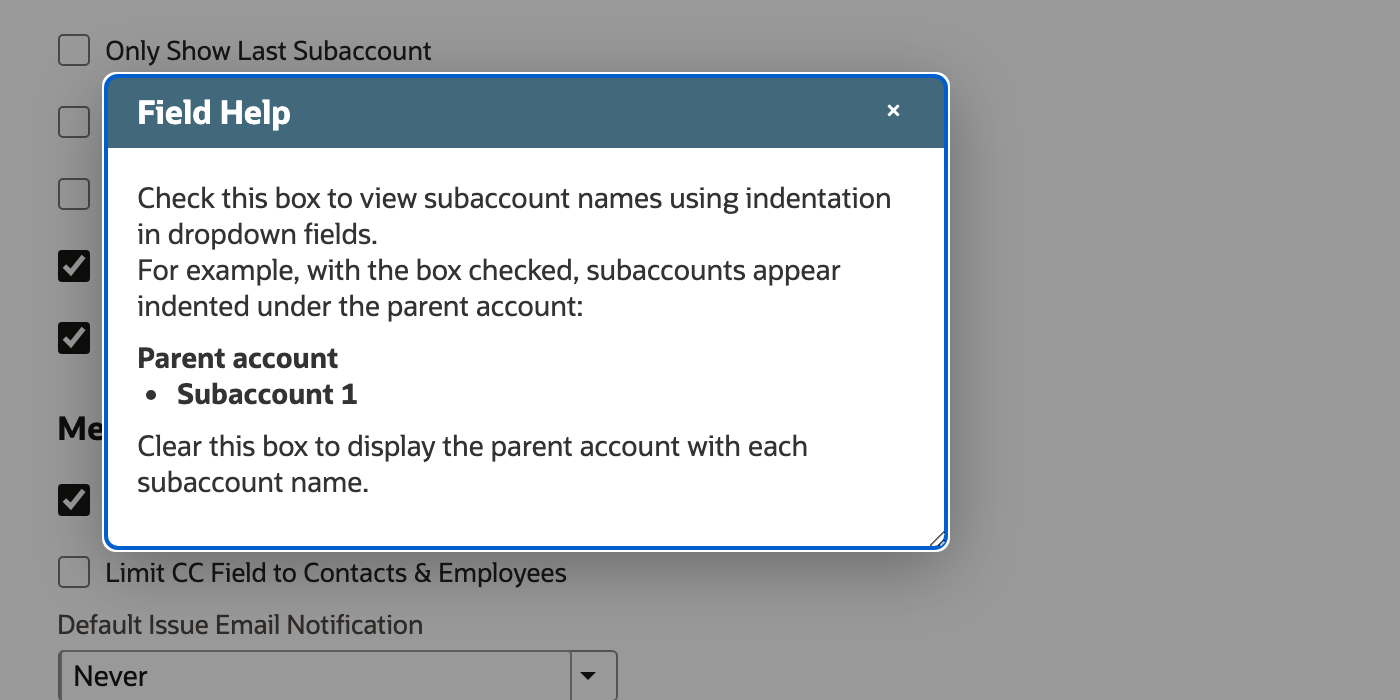 The initial Field Help explains the preference without displaying an identifier.