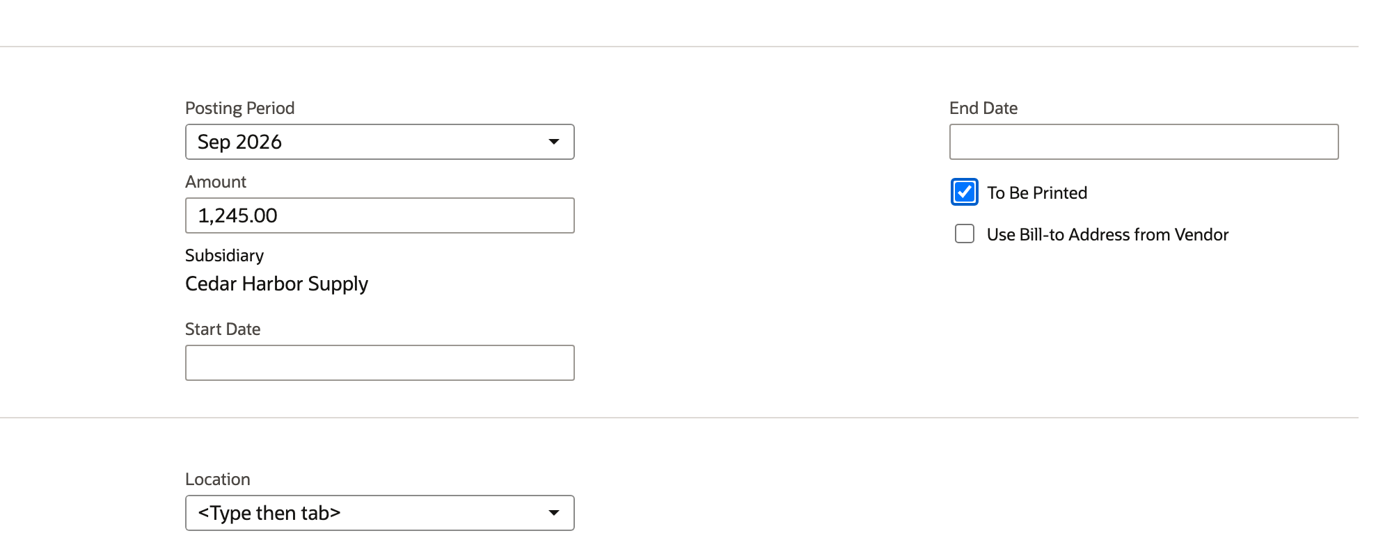 Select the intended vendor bills and enable To Be Printed.