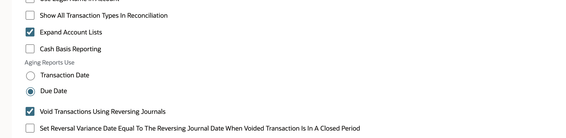 Checked Void Transactions Using Reversing Journals preference.