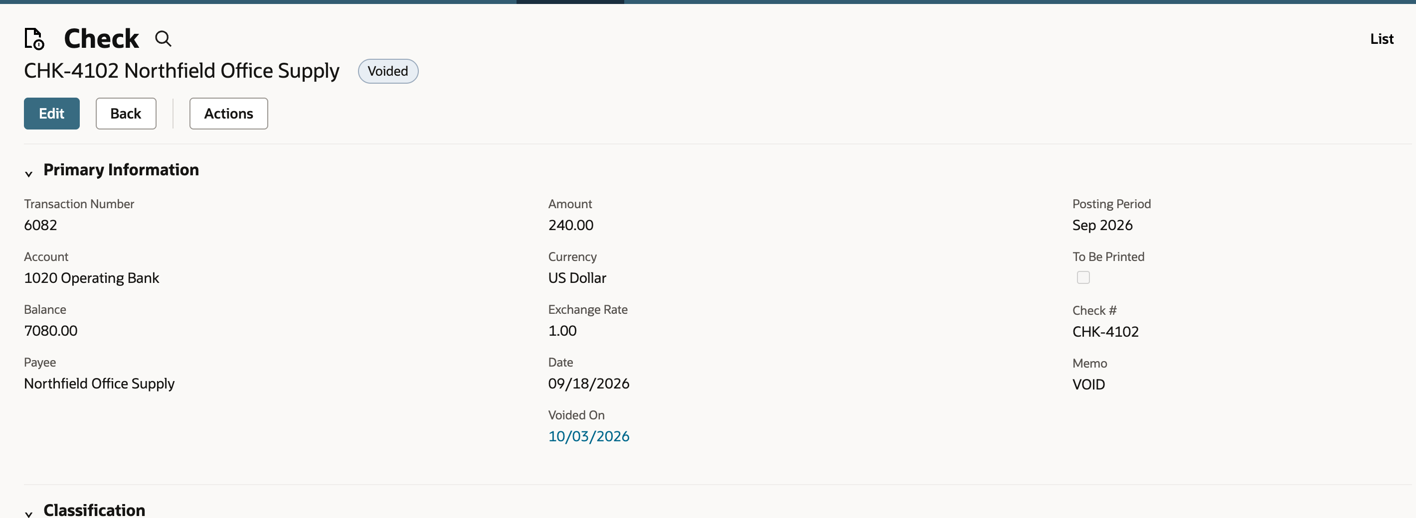 Check CHK-4102 marked Voided while retaining its 240.00 amount.